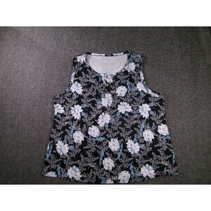 SHEIN Tank Top Womens 3XL Floral Sleeveless Henley Button Black Blue White